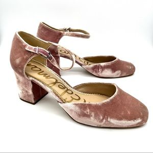 Sam Edelman Clover Pink Velvet D’Orsay Block Heels Women’s 11